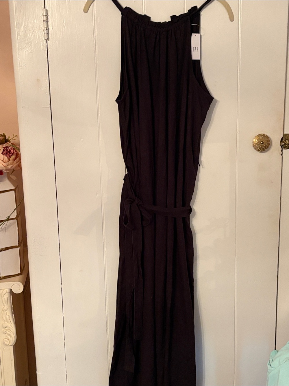 GAP Black Sleeveless Tie-Waist Halter Maxi Dress NWT XL